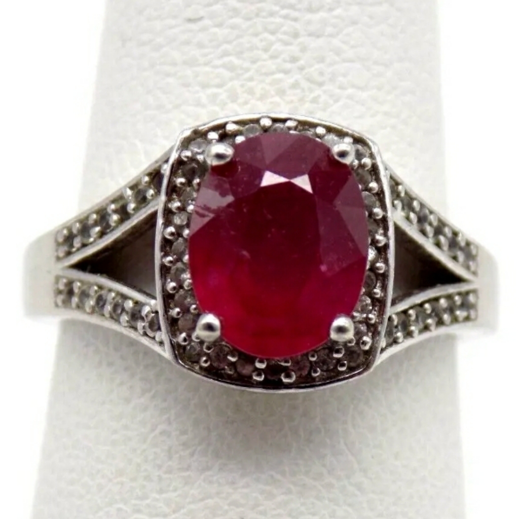 Beautiful Estate Colleen Lopez Genuine Ruby And Topaz Halo Ring